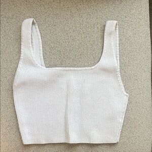 Babaton White Ribbed Crop Top